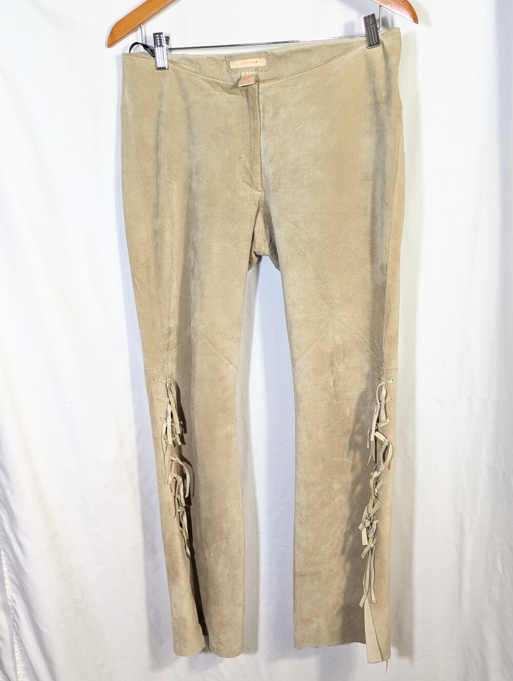 Forever 21 Women's SUEDE Flare Fringe Pants Boho Festival Tan Size Medium